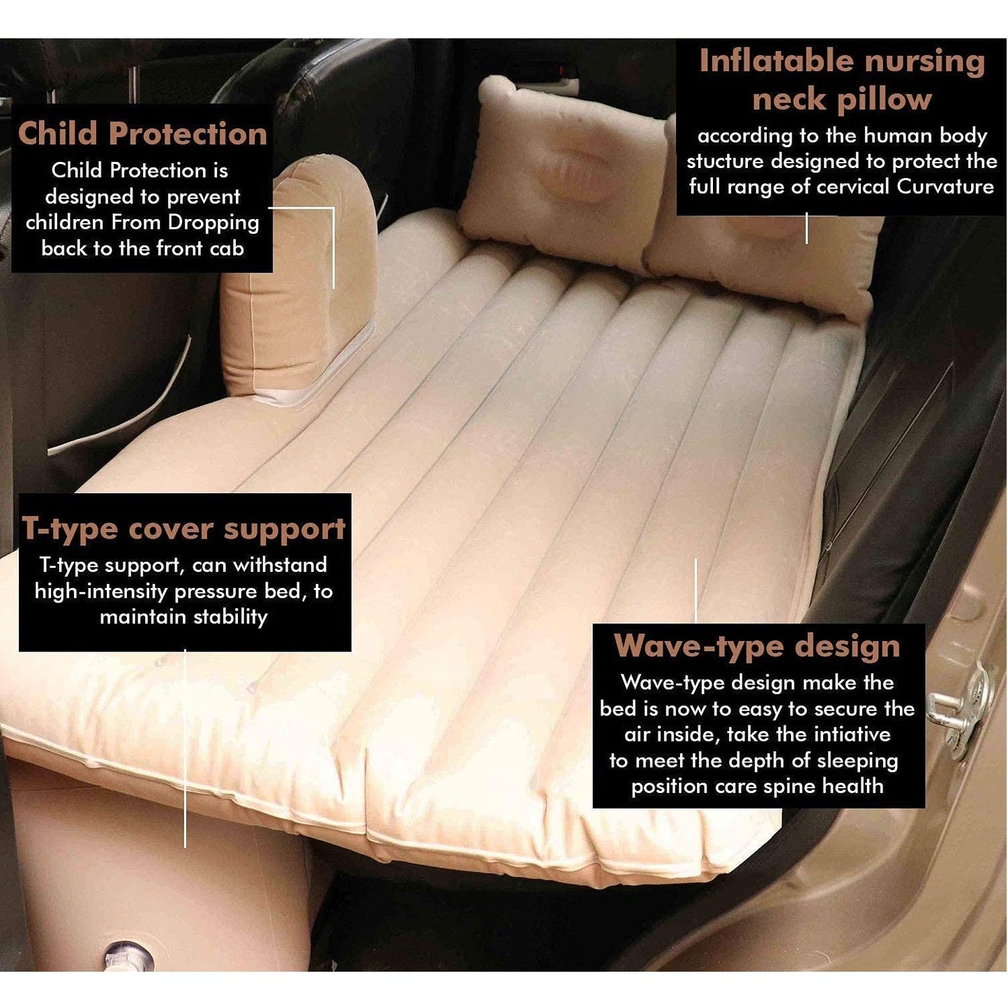Portable Car Backseat Inflatable Air Mattress Bed (1 Pc)