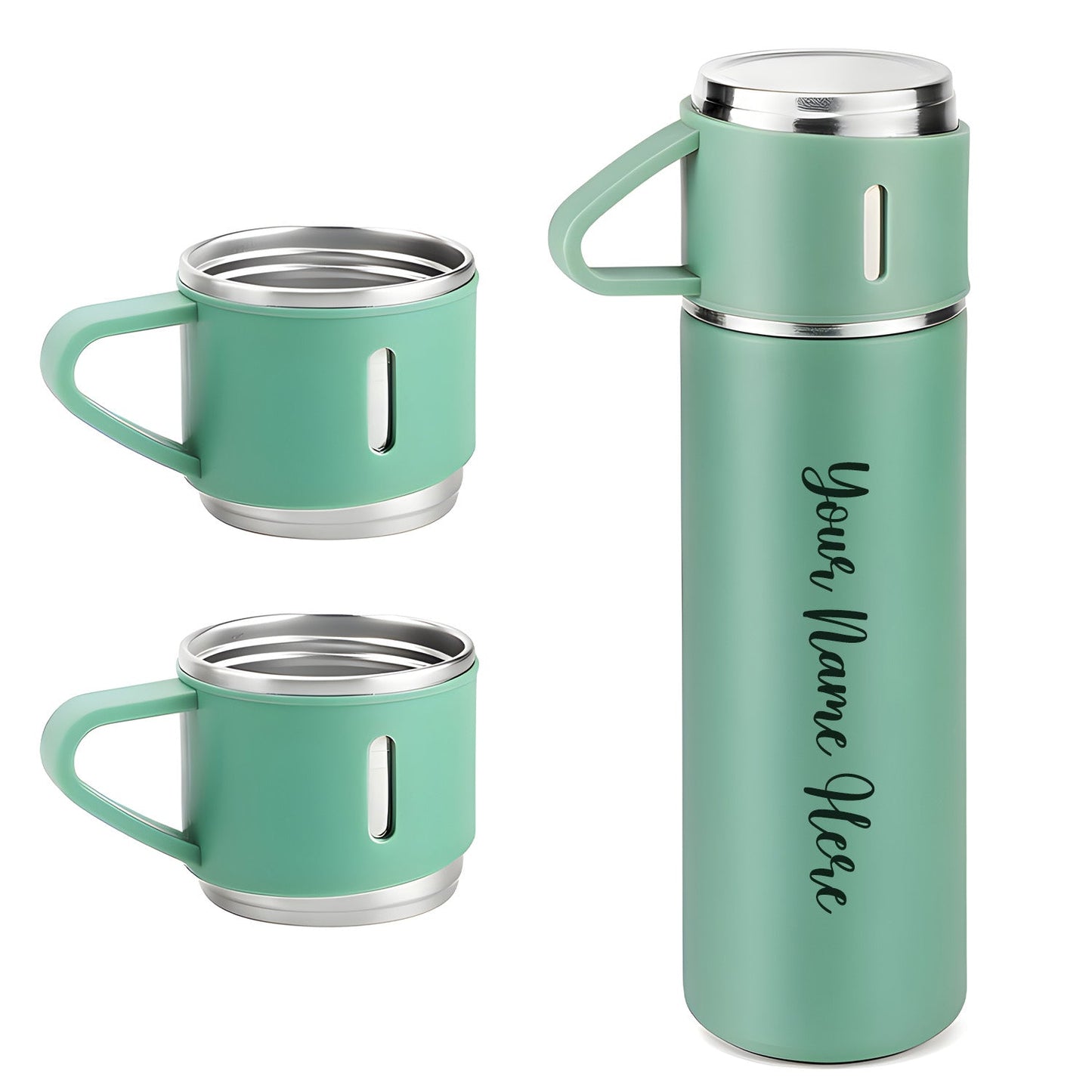 Customized Stainless Steel Vacuum Flask Set with 3 Cups – 500ML | Personalized Name Bottle Gift Combo for Boyfriend, Girlfriend, Employee