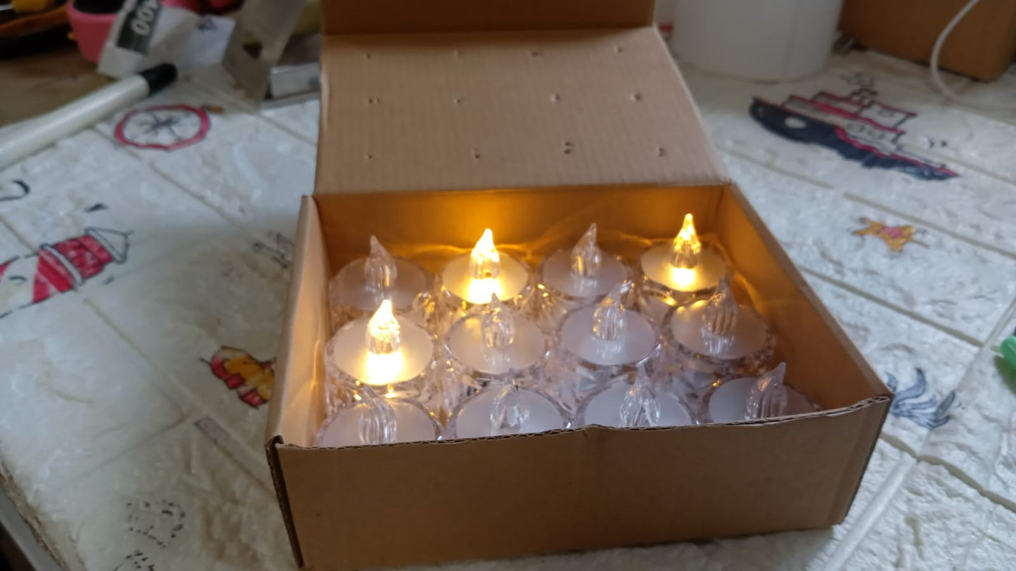 12 Pcs Flameless and Smokeless Decorative Acrylic Candles Transparent Led Tea Light Candle for Gifting, House, Diwali, Christmas, Festival, Events Decor Candles, Diwali