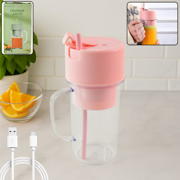 Portable Crusher Juicer With Handle  Straw Usb Rechargeable 6 Blades (420 Ml)