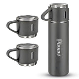 Customized Stainless Steel Vacuum Flask Set with 3 Cups – 500ML | Personalized Name Bottle Gift Combo for Boyfriend, Girlfriend, Employee