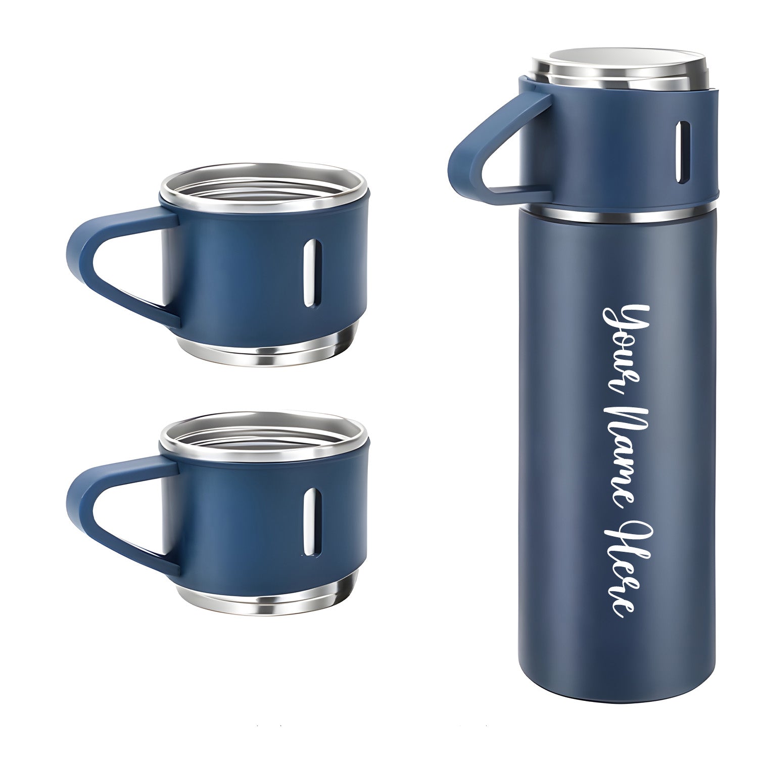 Customized Stainless Steel Vacuum Flask Set with 3 Cups – 500ML | Personalized Name Bottle Gift Combo for Boyfriend, Girlfriend, Employee